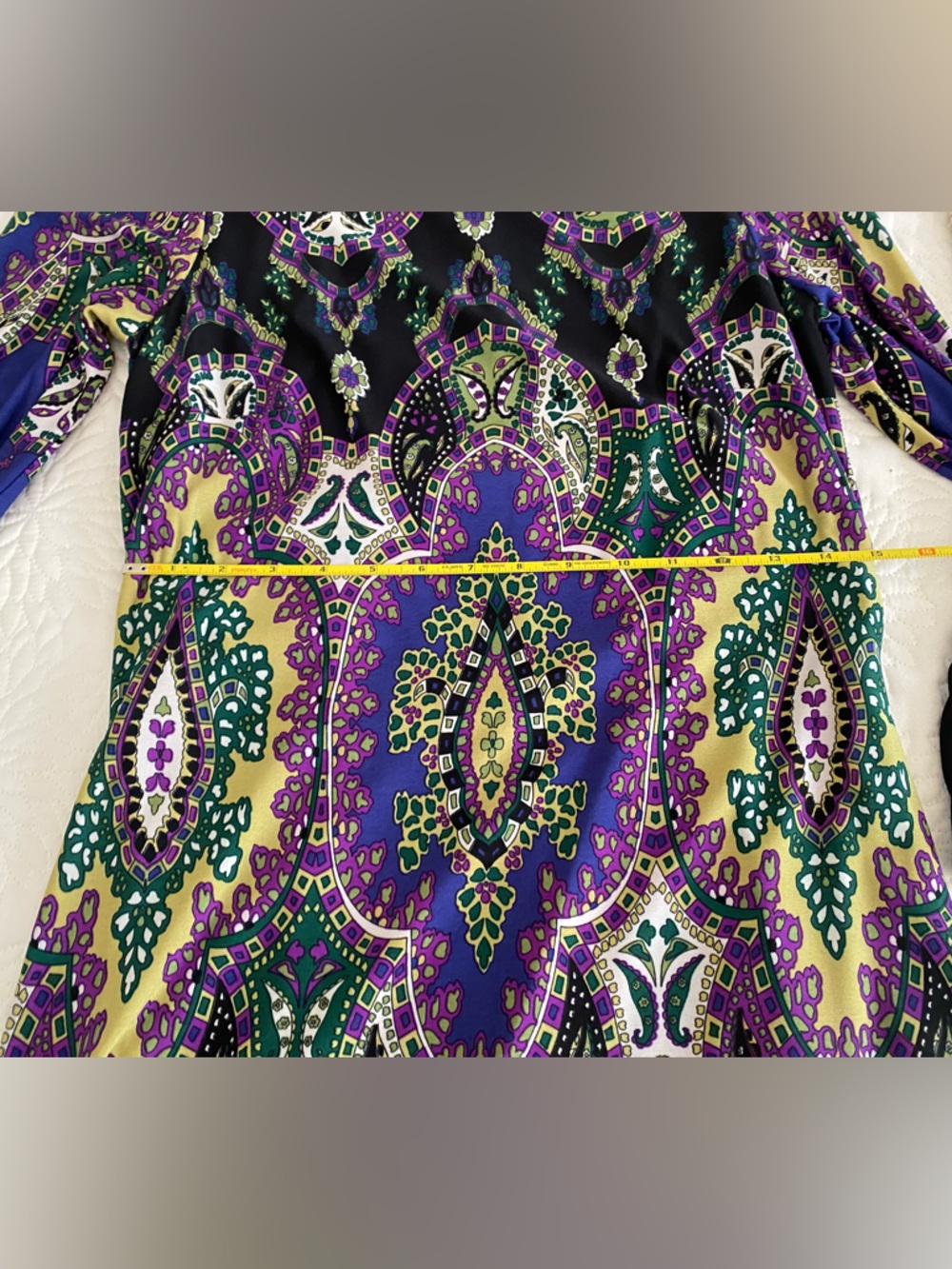 OC by Oleg Cassini Purple, Black & Green Long Sleeve Printed Dress - Picture 5 of 7